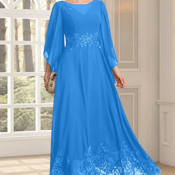 A-line Scoop Illusion Ankle-Length Lace Chiffon Mother of the Bride Dress - Picture 1 of 6